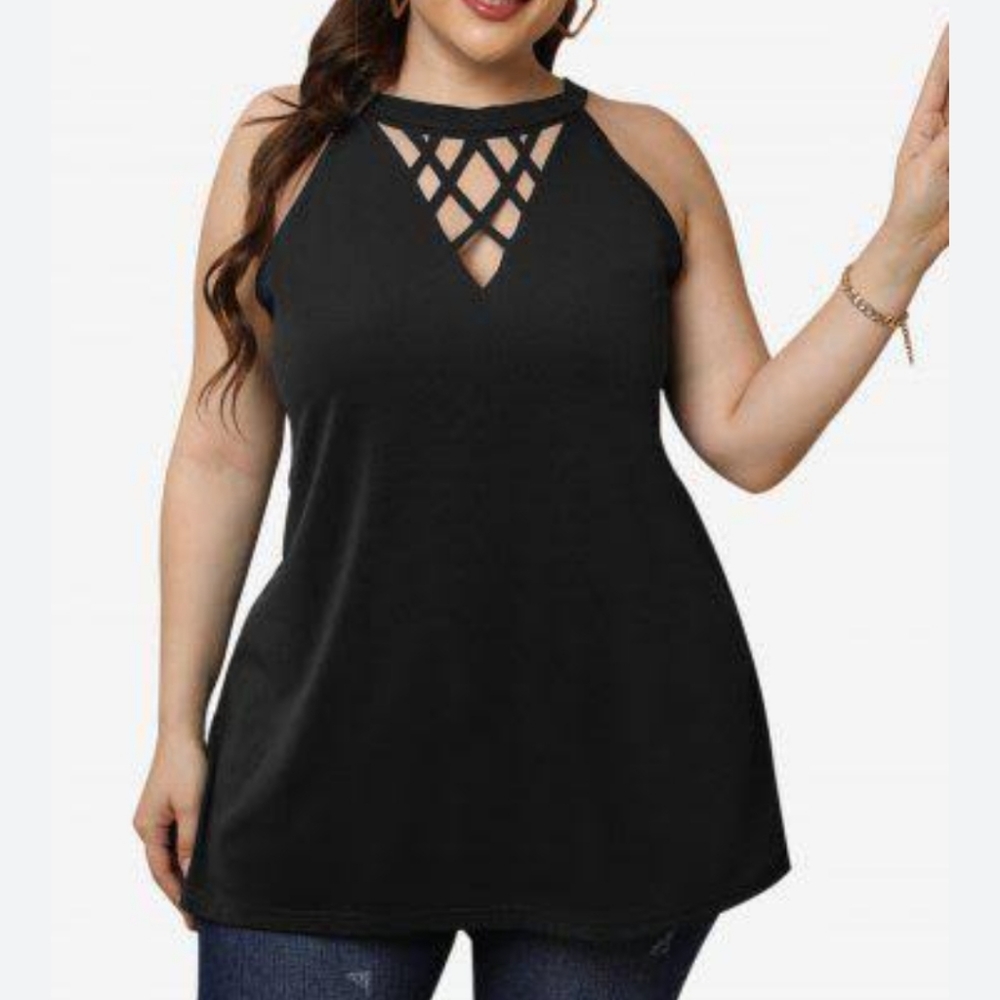 SHEIN Women's Criss-cross Cut-Out Sleeveless Top